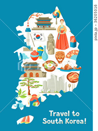 South Korea map design. Korean traditional symbols 36205016