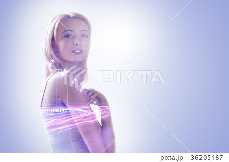 Pleasant delighted woman feeling happy Pleasant delighted woman feeling happy 36205487