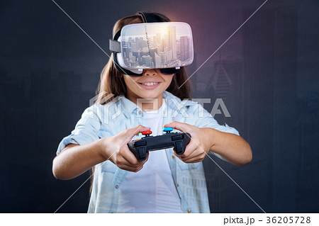 Gay focused girl  breaking record in VR game 36205728