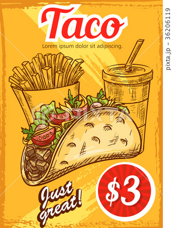 Fast food vector tacos fries coffee sketch menu Fast food vector tacos fries coffee sketch menu 36206119