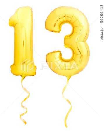 Golden number 1 made of inflatable balloon 36206413