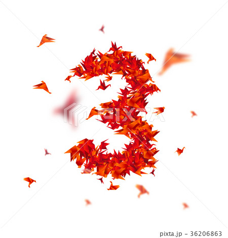 Number 3. Numbers with origami paper bird on 36206863