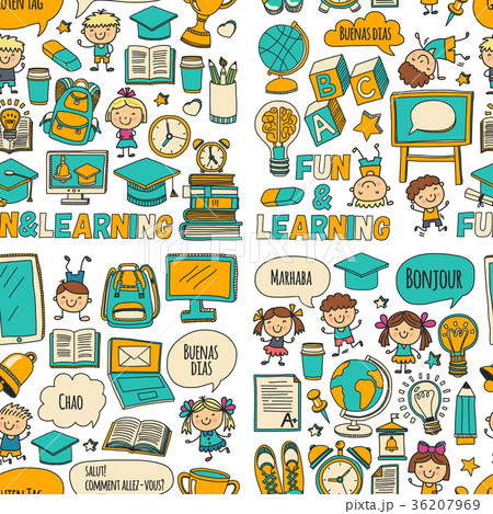 Vector doodle set with children Language school 36207969