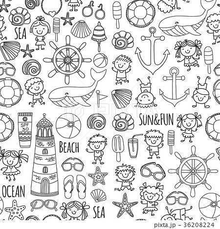 Coloring page Beach set with children Kindergarten 36208224