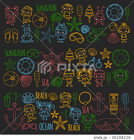 Beach set with children Kindergarten or school Beach set with children Kindergarten or school 36208226