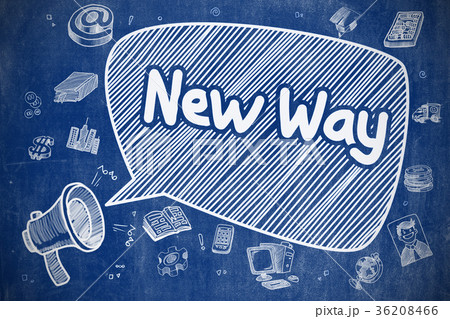 New Way - Cartoon Illustration on Blue Chalkboard. New Way - Cartoon Illustration on Blue Chalkboard. 36208466