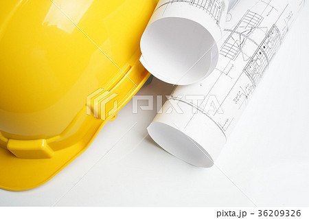 office desk with helmet on white 36209326