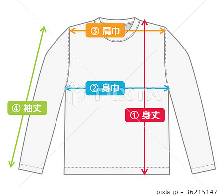 長袖tシャツ ロンt 寸法表 サイズ表用イメージイラスト カラーバージョン のイラスト素材