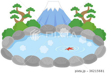 富士山と露天風呂のイラスト素材