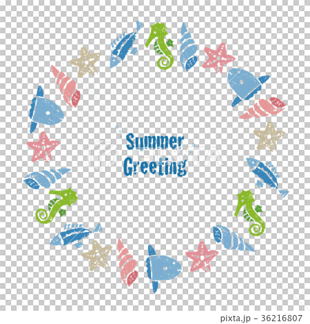 Sea wreath of fish and shellfish, summer greeting card 36216807