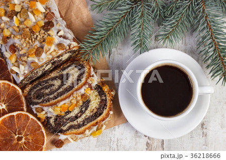 Fresh baked poppy seeds cake, cup of coffee Fresh baked poppy seeds cake, cup of coffee 36218666