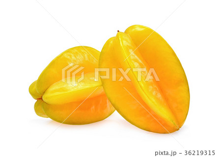 two whole star apple fruit isolated on white  36219315