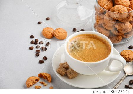 Cup of fresh coffee with Amaretti cookies. 36222575