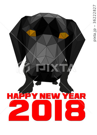年賀2018　抽象的な犬と賀詞 36222827