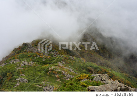 栗沢山山頂から　雲隠れするアサヨ峰 36228569