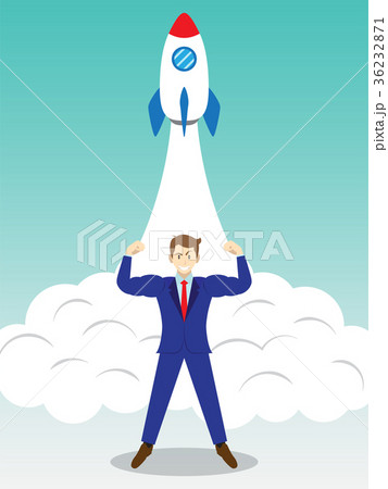 Businessman In Front Of Launching Rocket 36232871