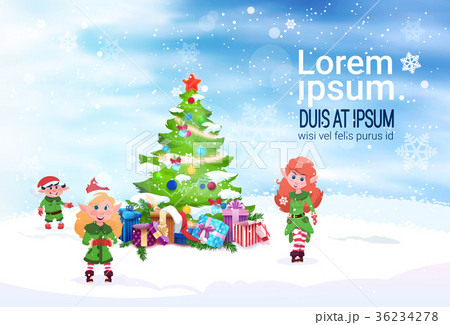 Winter Holiday Decoration Banner Green Elfs And 36234278