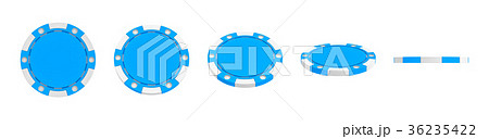 3d rendering of a single blue casino chip shown in 3d rendering of a single blue casino chip shown in 36235422