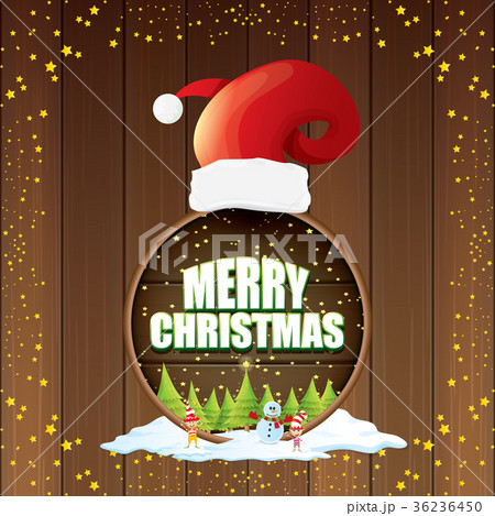 vector Christmas label with red santa hat, tree vector Christmas label with red santa hat, tree 36236450