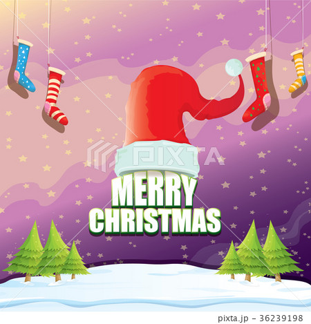vector Christmas greeting card with red santa hat vector Christmas greeting card with red santa hat 36239198