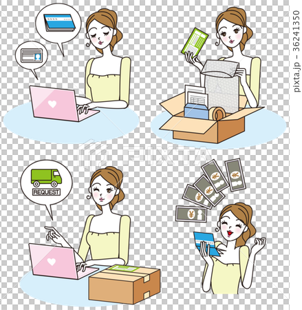 フリーマーケットやオークションの流れ。ネット通販。 36241350