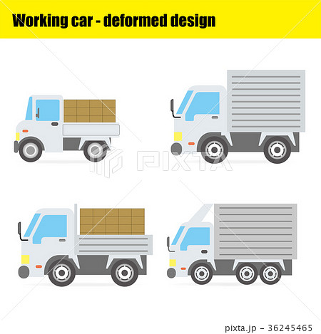 働く車のイラスト トラックのイラスト 小型 大型の輸送用のトラック 引っ越し用の車 ベクターデータのイラスト素材