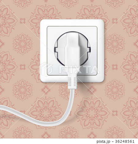White plug inserted in a wall socket on backdrop 36248561