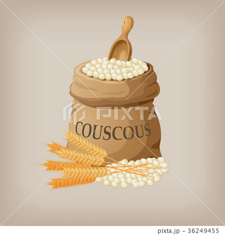 Bulgur or couscous in burlap bag. Vector 36249455