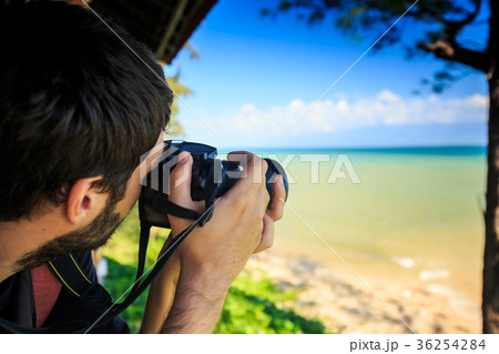 Closeup Backside Bearded Guy Photos Seascape 36254284
