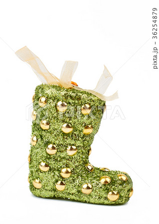 Green and gold Christmas festive sock. 36254879