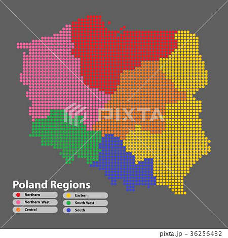 Poland Map of circle shape with regions colorful 36256432