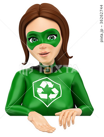 3D Woman superhero of recycling pointing down 3D Woman superhero of recycling pointing down 36262744