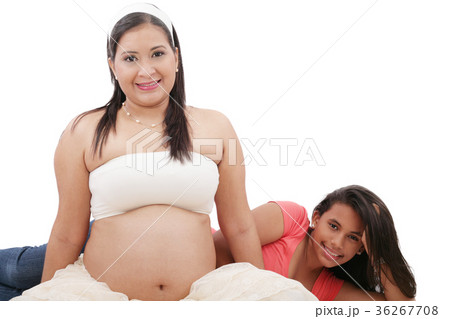 Beautiful pregnant woman with her daughter. 36267708