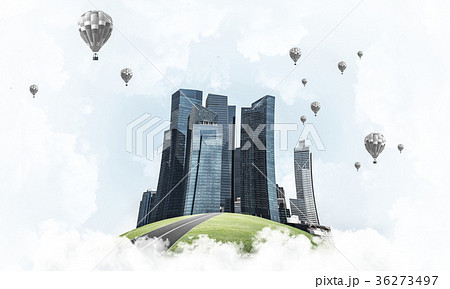 Concept of eco green life as elegant business center on white cl 36273497