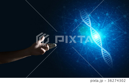 Science medicine and technology concepts as DNA molecule on dark background with connection lines Science medicine and technology concepts as DNA molecule on dark background with connection lines 36274302