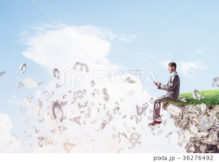 Student guy in suit with smartphone in hands send message 36276492