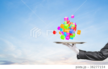 Hand of waiter presenting cubes on tray. Hand of waiter presenting cubes on tray. 36277154