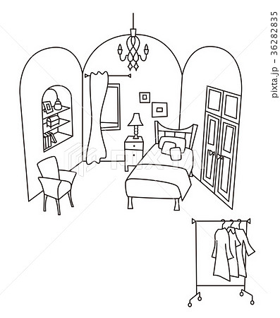 女性の部屋 線画 背景透過のイラスト素材 3625