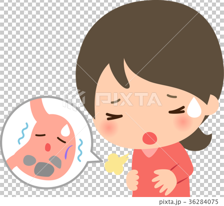 胃もたれで苦しむ若い女性のイラスト素材