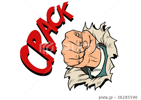 crack, a fist punches the paper 36285590