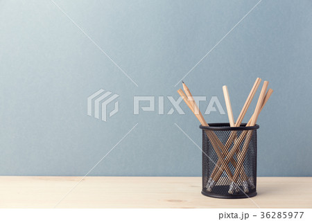Pencils in metal organizer 36285977