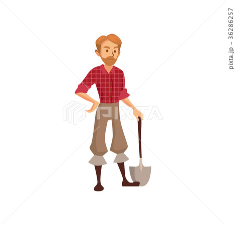 Young farmer with shovel, gardener at work cartoon 36286257