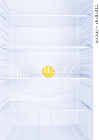 Lemon in empty clean refrigerator, inside 36286311
