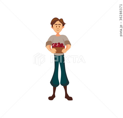 Male farmer standing with basket of cherry Male farmer standing with basket of cherry 36286371