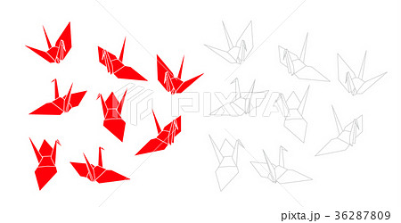 紅白の折り鶴のイラスト素材
