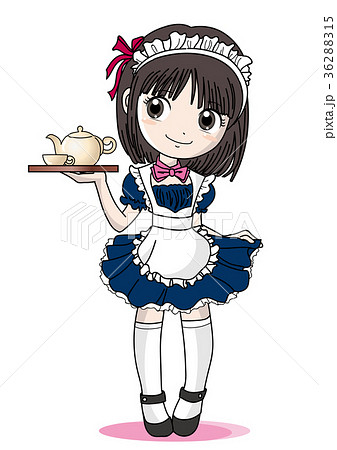 メイドカフェ 女の子全身のイラスト素材