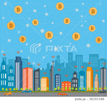 Bitcoin concept and network of connected icons 36291586