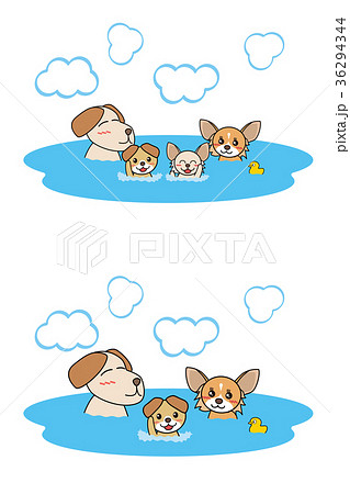 犬家族の温泉a 縁なし のイラスト素材