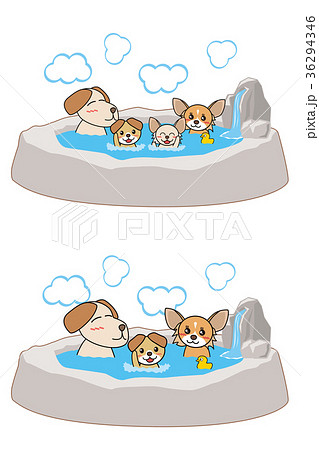 犬家族の温泉a 岩風呂 滝つき 模様なし のイラスト素材