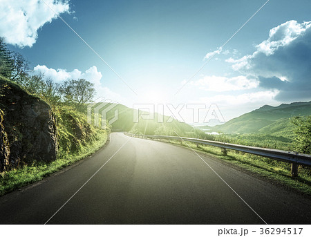 summer road in mountain, Lofoten islands, Norway 36294517